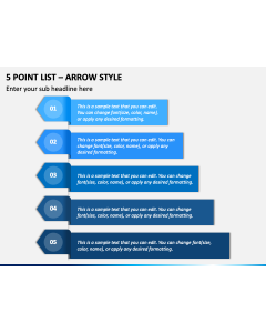 5 Point List - Arrow Style PPT Slide 1