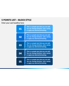 5 Points List - Block Style PPT Slide 1