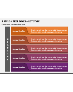 5 Stylish Text Boxes - List Style PPT Slide 1
