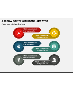 6 Arrow Points with Icons - List Style PPT Slide 1