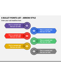 6 Bullet Points List - Arrow Style PPT Slide 1
