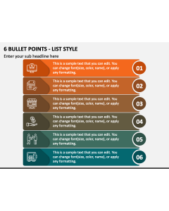 6 Bullet Points - List Style PPT Slide 1