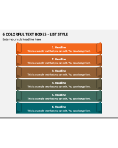 6 Colorful Text Boxes - List Style PPT Slide 1