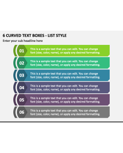 6 Curved Text Boxes - List Style PPT Slide 1