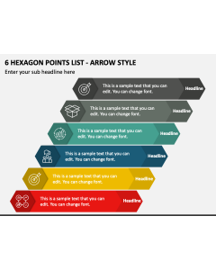 6 Hexagon Points List - Arrow Style PPT Slide 1