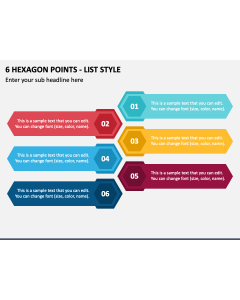 6 Hexagon Points - List Style PPT Slide 1