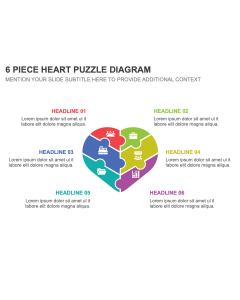 6 Piece Heart Puzzle Diagram PPT Thumbnail
