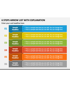 6 Steps Arrow List with Explanation PPT Slide 1
