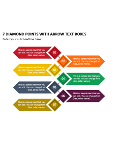 7 Diamond Points with Arrow Text Boxes PPT Slide 1