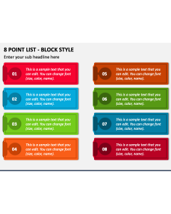 8 Point List - Block Style PPT Slide 1