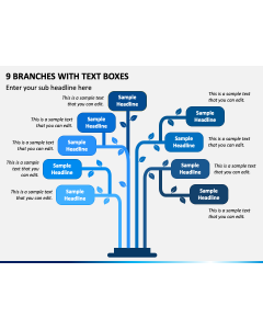 9 Branches with Text Boxes PPT Slide 1