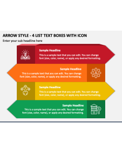 Arrow Style - 4 List Text Boxes with Icon PPT Slide 1