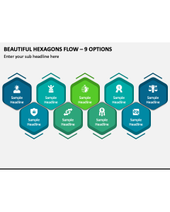 Beautiful Hexagons Flow - 9 Options PPT Slide 1