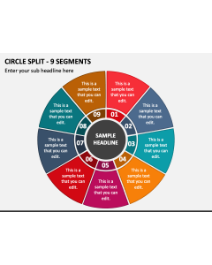 Circle Split - 9 Segments PPT Slide 1