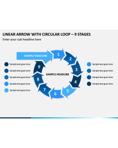 Linear Arrow With Circular Loop - 9 Stages PPT Slide 1