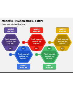 Colorful Hexagon Boxes - 5 Steps PPT Slide 1