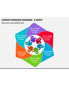Curved Hexagon Diagram - 6 Parts PPT Slide 1