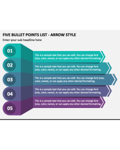 Five Bullet Points List - Arrow Style PPT Slide 1