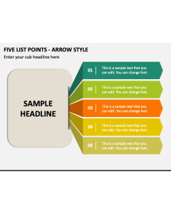Five List Points - Arrow Style PPT Slide 1