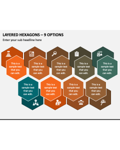 Layered Hexagons - 9 Options PPT Slide 1