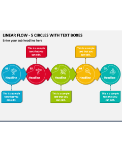 Linear Flow - 5 Circles with Text Boxes PPT Slide 1
