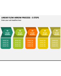Linear Flow Arrow Process - 5 Steps PPT Slide 1