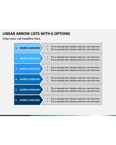 Linear Arrow Lists With 6 Options PPT Slide 1