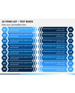 16 Items List – Text Boxes PPT slide 1