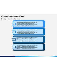 4 Items List – Text Boxes PPT slide 1