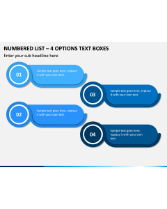 Numbered List – 4 Options Text Boxes PPT slide 1