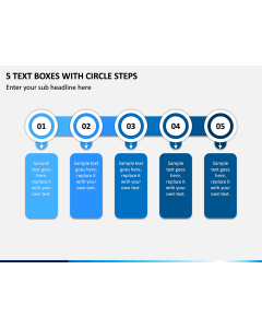 5 Text Boxes with Circle Steps PPT slide 1