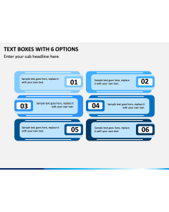 Text Boxes with 6 Options PPT slide 1