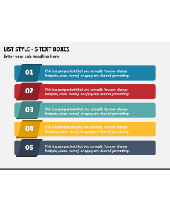 List Style - 5 Text Boxes PPT Slide 1