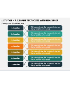 List Style - 7 Elegant Text Boxes with Headlines PPT Slide 1