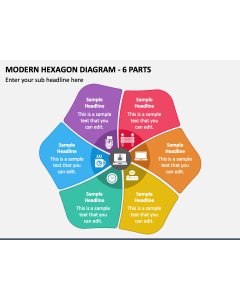 Modern Hexagon Diagram - 6 Parts PPT Slide 1