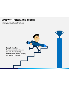Man With Pencil And Trophy PPT Slide 1