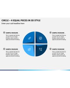 Circle – 4 Equal Pieces in 3d Style PPT Slide 1