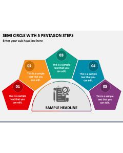 Semi Circle with 5 Pentagon Steps PPT Slide 1