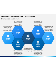 Seven Hexagons with Icons - Linear PPT Slide 1