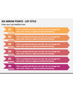 Six Arrow Points - List Style PPT Slide 1