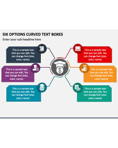 Six Options Curved Text Boxes PPT Slide 1