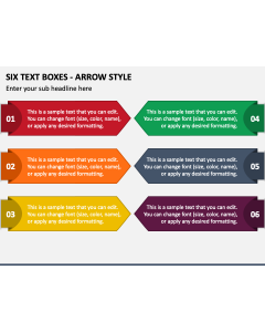 Six Text Boxes - Arrow Style PPT Slide 1
