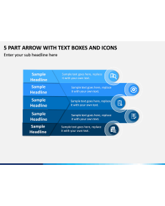 5 Part Arrow with Text Boxes and Icons PPT slide 1