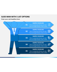 Slide Man With 5 List Options PPT Slide 1