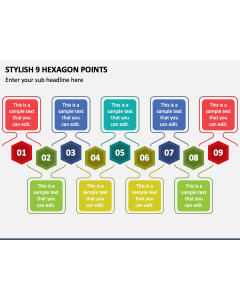 Stylish 9 Hexagon Points PPT Slide 1