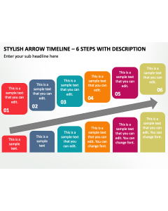 Stylish Arrow Timeline - 6 Steps with Description PPT Slide 2