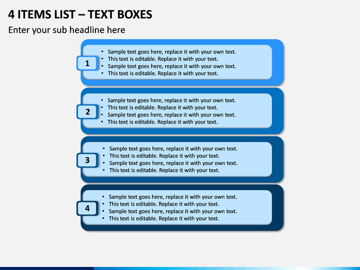 4 Items List – Text Boxes PPT slide 1
