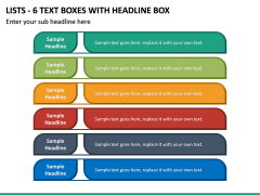 Lists - 6 Text Boxes with Headline Box PPT slide 2