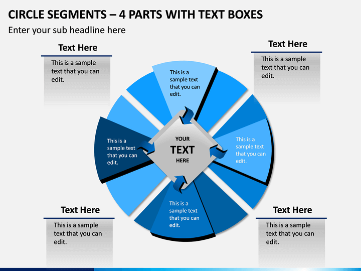 Circle Segments – 4 Parts With Text Boxes PPT Slide 1