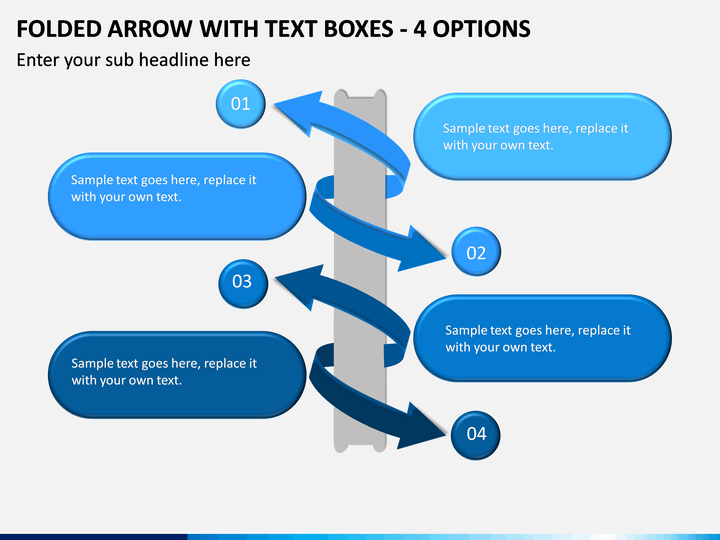 Folded Arrow with Text Boxes - 4 Options PPT slide 1